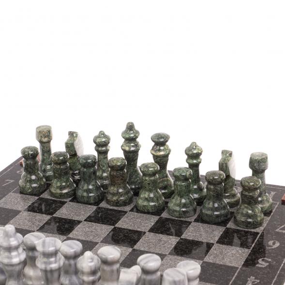 Шахматы с гравировкой &amp;quot;Турнирные&amp;quot; доска 36х36 см серый мрамор змеевик 126662