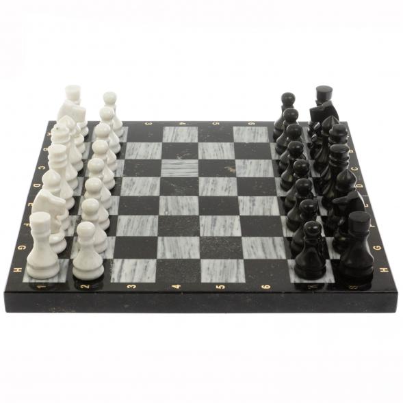 Шахматный набор 3 в 1 серый мрамор, гранит с гравировкой 127043