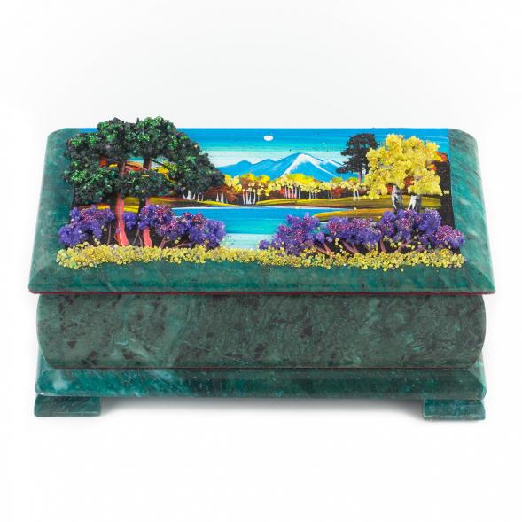 Шкатулка &amp;quot;Осенний пейзаж&amp;quot; змеевик 18х9х7 см 119731