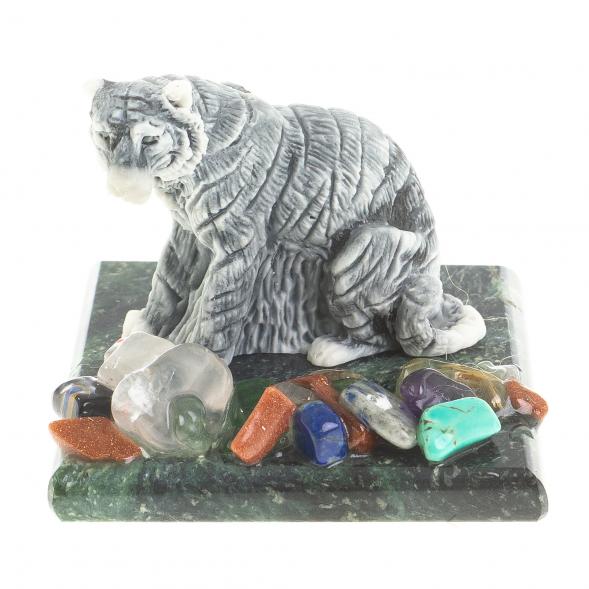 Сувенир фигурка &amp;quot;Амурский тигр&amp;quot; из змеевика и мрамолита 5х5х4 см 122711