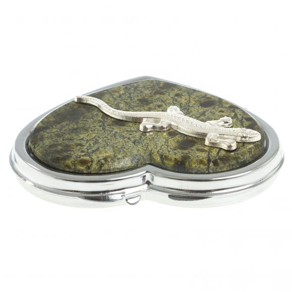 Зеркальце &amp;quot;Сердце&amp;quot; из змеевика с ящерицей цвет серебро 122749