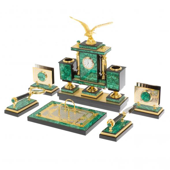 Настольный прибор &amp;quot;Орел&amp;quot; из малахита Златоуст 117886