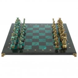 Шахматы "Древний Рим" фигуры бронза / патина 44х44 см змеевик
