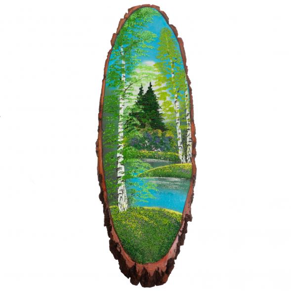 Панно на срезе дерева &amp;quot;Лето&amp;quot; вертикальное 110-115 см каменная крошка 129697