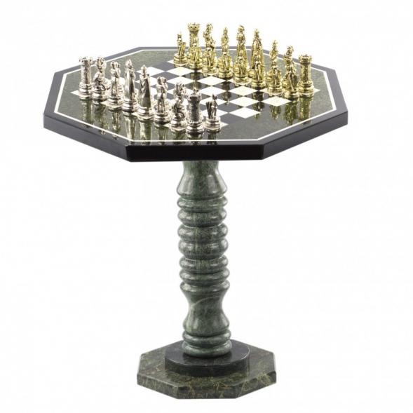 Шахматный столик из камня &amp;quot;Средневековые рыцари&amp;quot; фигуры металлические 121426