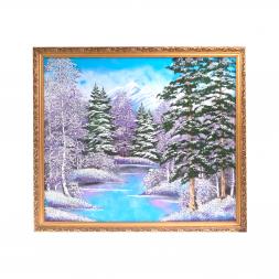 Картина "Зимний пейзаж" багет 67х77 см, рисунок каменная крошка