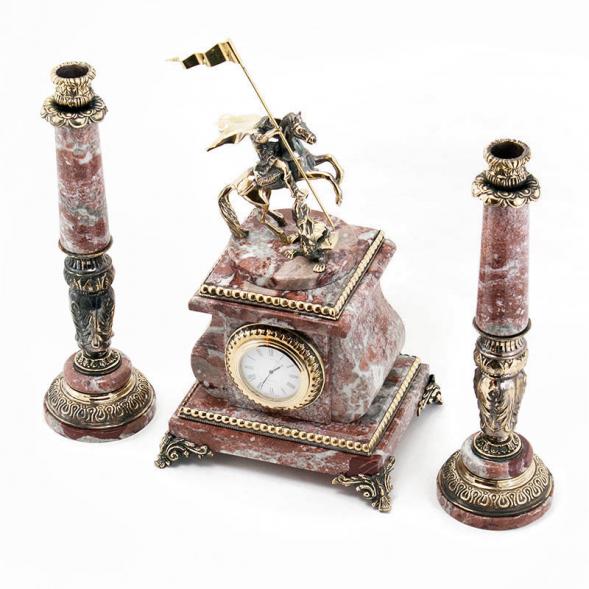 Часы с подсвечниками &amp;quot;Георгий Победоносец&amp;quot; бронза креноид 115002