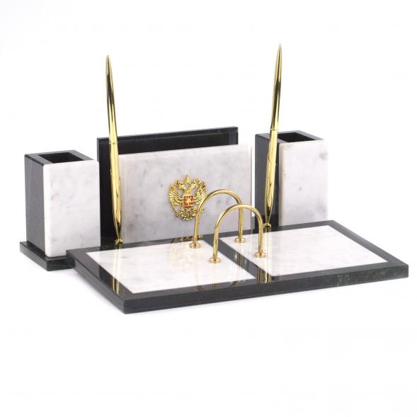 Настольный набор из мрамора &amp;quot;Советник&amp;quot; с гербом РФ 120929