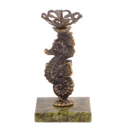 Подсвечник &amp;quot;Морской конёк&amp;quot; бронза змеевик