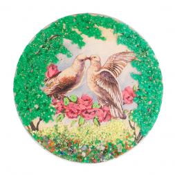 Магнит с рисунком "Голуби в цветах" змеевик