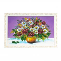 Картина "Букет из маков и ромашек" 47х67 см белый багет сиреневый фон