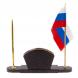Визитница с часами и флагом России камень офиокальцит 125222