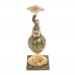 Подсвечник "Рыбка на шаре" змеевик бронза