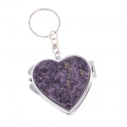 Складное зеркало брелок из сиреневого флюорита сердце