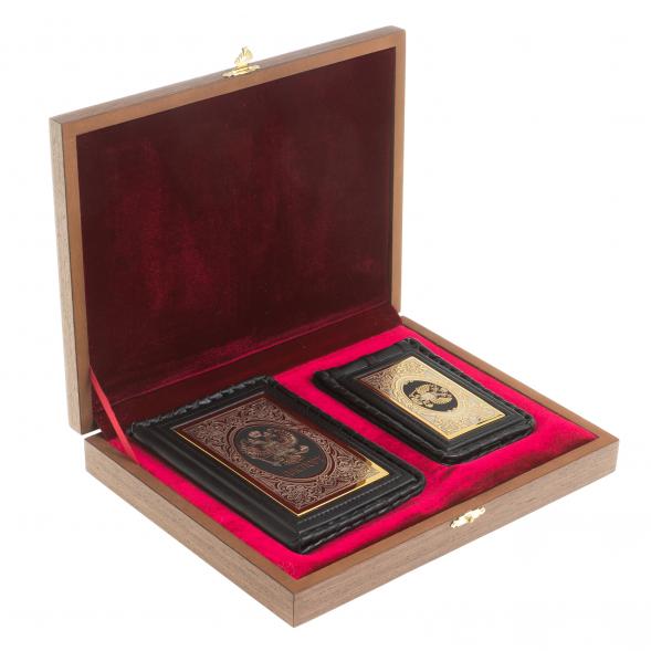 Подарочный набор &amp;quot;Документы&amp;quot; обложка для паспорта и визитница из черной кожи 122396