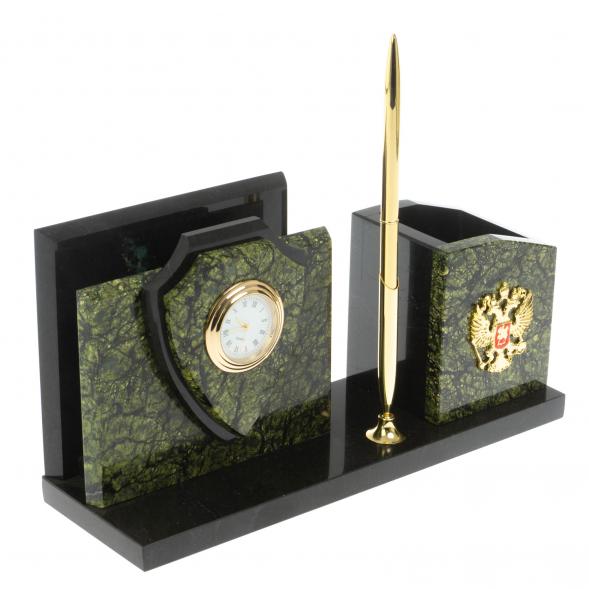 Настольная визитница &amp;quot;Щит&amp;quot; из змеевика 114024