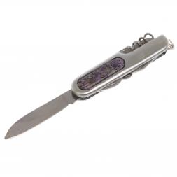 Нож мультитул складной 7 в 1 с камнем сиреневый флюорит