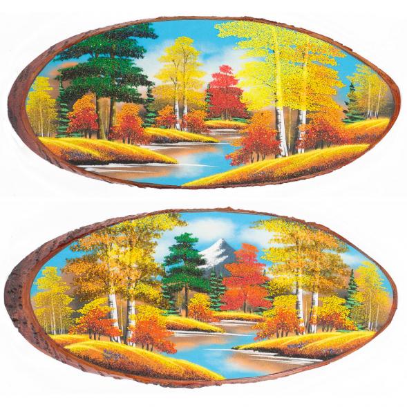 Панно на срезе дерева &amp;quot;Осень&amp;quot; горизонтальное 70-75 см каменная крошка 111044