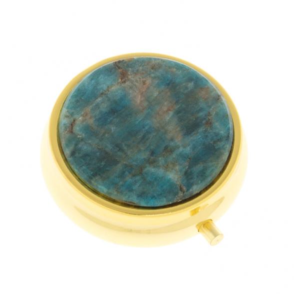 Таблетница на 3 отсека камень голубой апатит цвет золото 125536