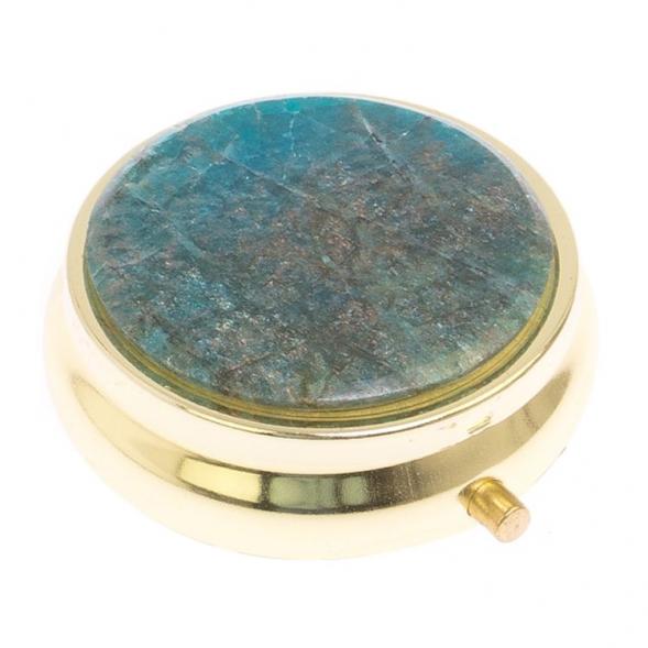 Таблетница на 3 отсека камень голубой апатит цвет золото 125536