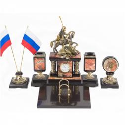 Письменный прибор "Георгий Победоносец" камень яшма бронза
