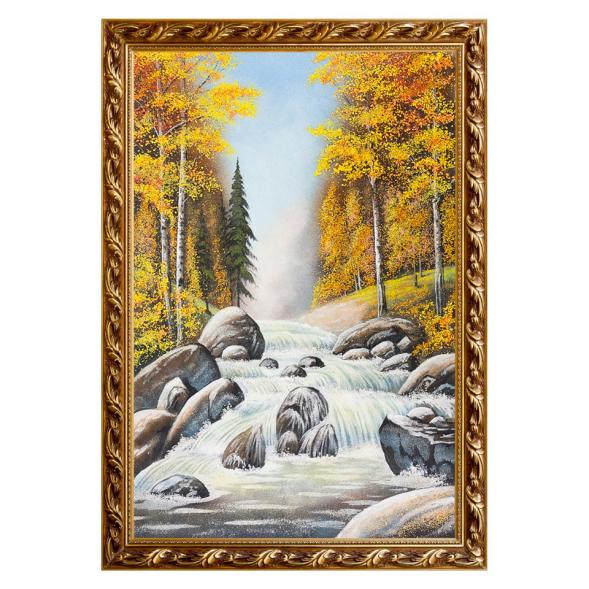 Картина &amp;quot;Горный ручей в осеннем лесу&amp;quot; багет 46х66 см, каменная крошка 111195