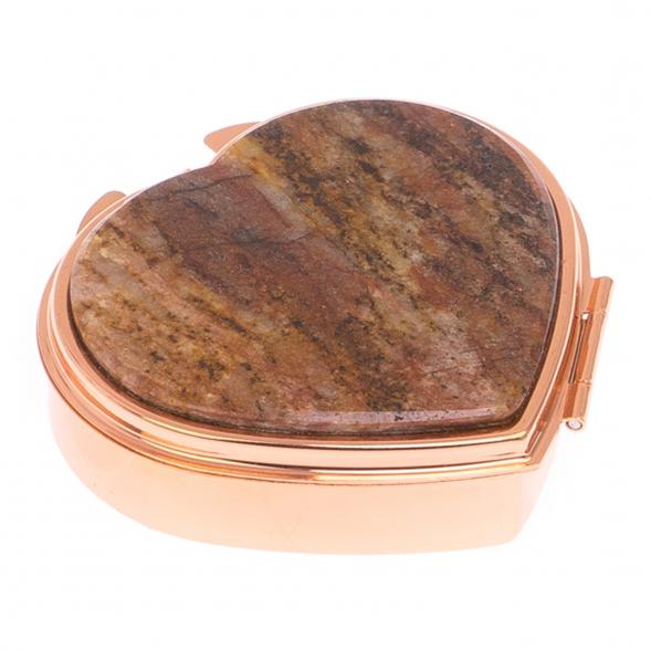 Таблетница &amp;quot;Сердце&amp;quot; на 3 отделения камень авантюрин цвет красное золото 125689