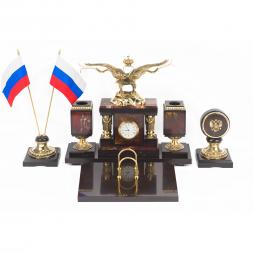 Письменный прибор из камня яшма с бронзой "Двуглавый орел"