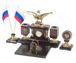 Письменный прибор из камня яшма с бронзой "Двуглавый орел"