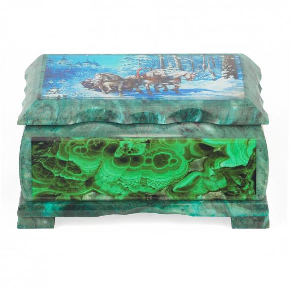 Шкатулка &amp;quot;Тройка лошадей&amp;quot; с иллюстрацией под малахит н2 17,5х10,5х8 см 118779
