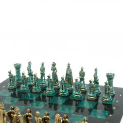 Шахматы &amp;quot;Средневековые рыцари&amp;quot; фигуры бронза / патина 44х44 см змеевик