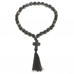 Четки с крестом из черного обсидиана с иризацией 33 бусины цилиндр