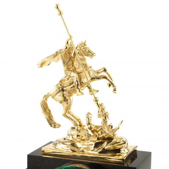 Каминные часы из малахита &amp;quot;Георгий Победоносец&amp;quot; с бронзовым литьем 120188