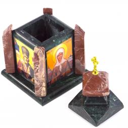 Шкатулка "Часовня" малая из лемезита и змеевика 11х11х20 см