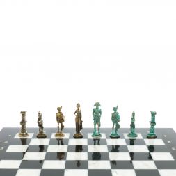 Шахматы &amp;quot;Отечественная война 1812 г. &amp;quot; фигуры бронза / патина 40х40 см мрамор