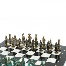 Шахматы &amp;quot;Отечественная война 1812 г. &amp;quot; фигуры бронза / патина 40х40 см мрамор