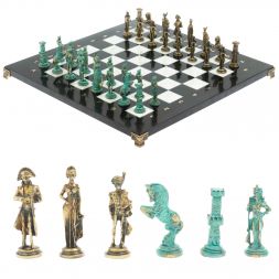Шахматы &amp;quot;Отечественная война 1812 г. &amp;quot; фигуры бронза / патина 40х40 см мрамор