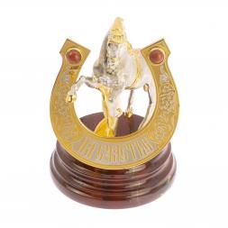 Сувенир &amp;quot;Конь с подковой на счастье&amp;quot; камень яшма, бронза