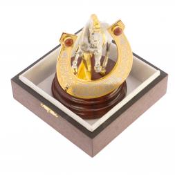 Сувенир &amp;quot;Конь с подковой на счастье&amp;quot; камень яшма, бронза