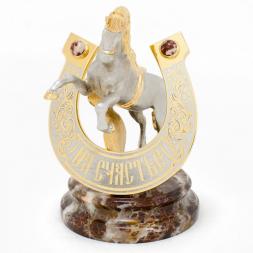 Сувенир &amp;quot;Конь с подковой на счастье&amp;quot; камень яшма, бронза