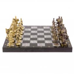 Шахматы в подарок &amp;quot;Богатыри&amp;quot; змеевик серый мрамор 40х40 см