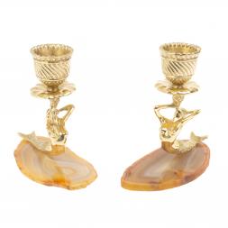 Подсвечники "Русалка" из камня агат с бронзой пара