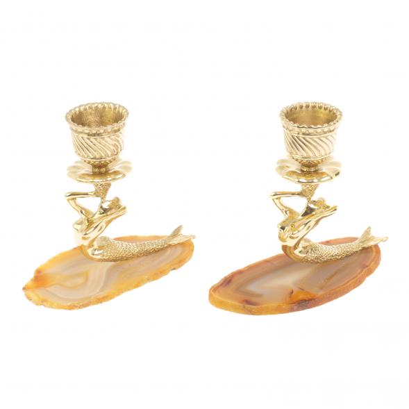 Подсвечники &amp;quot;Русалка&amp;quot; из камня агат с бронзой пара 127131