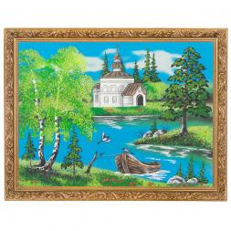 Картина &amp;quot;Церковь и лодка&amp;quot; багет 36х46 см, каменная крошка