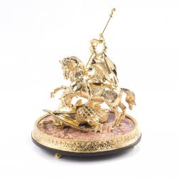 Статуэтка из бронзы &amp;quot;Георгий Победоносец&amp;quot; на каменной подставке из яшмы