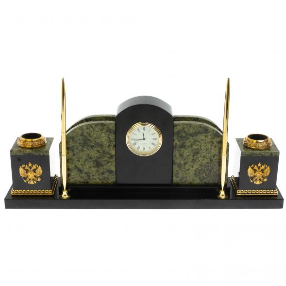 Настольный письменный набор с символикой России, камень змеевик 113436