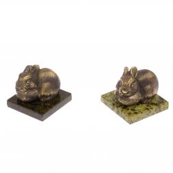 Статуэтка из бронзы на подставке из змеевика &amp;quot;Кролик&amp;quot;