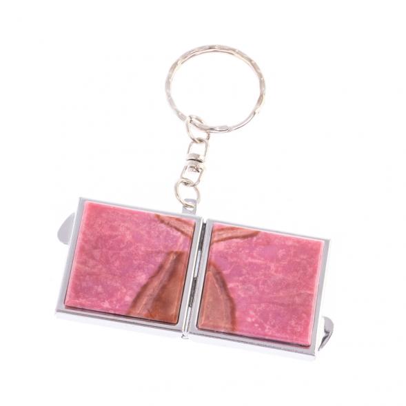 Складное зеркало брелок из родонита квадратное 126600