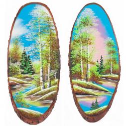 Панно на срезе дерева &amp;quot;Весна&amp;quot; вертикальное 40-45 см каменная крошка