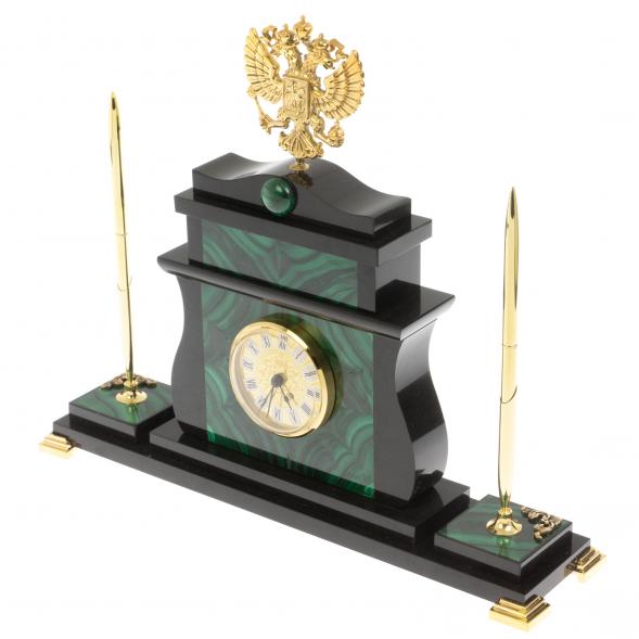 Настольные часы &amp;quot;Герб России&amp;quot; с ручками из малахита 127532